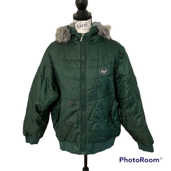 Vintage Reebok New York Jets NFL hooded puffy jacket fur trim - Picture 2 of 16